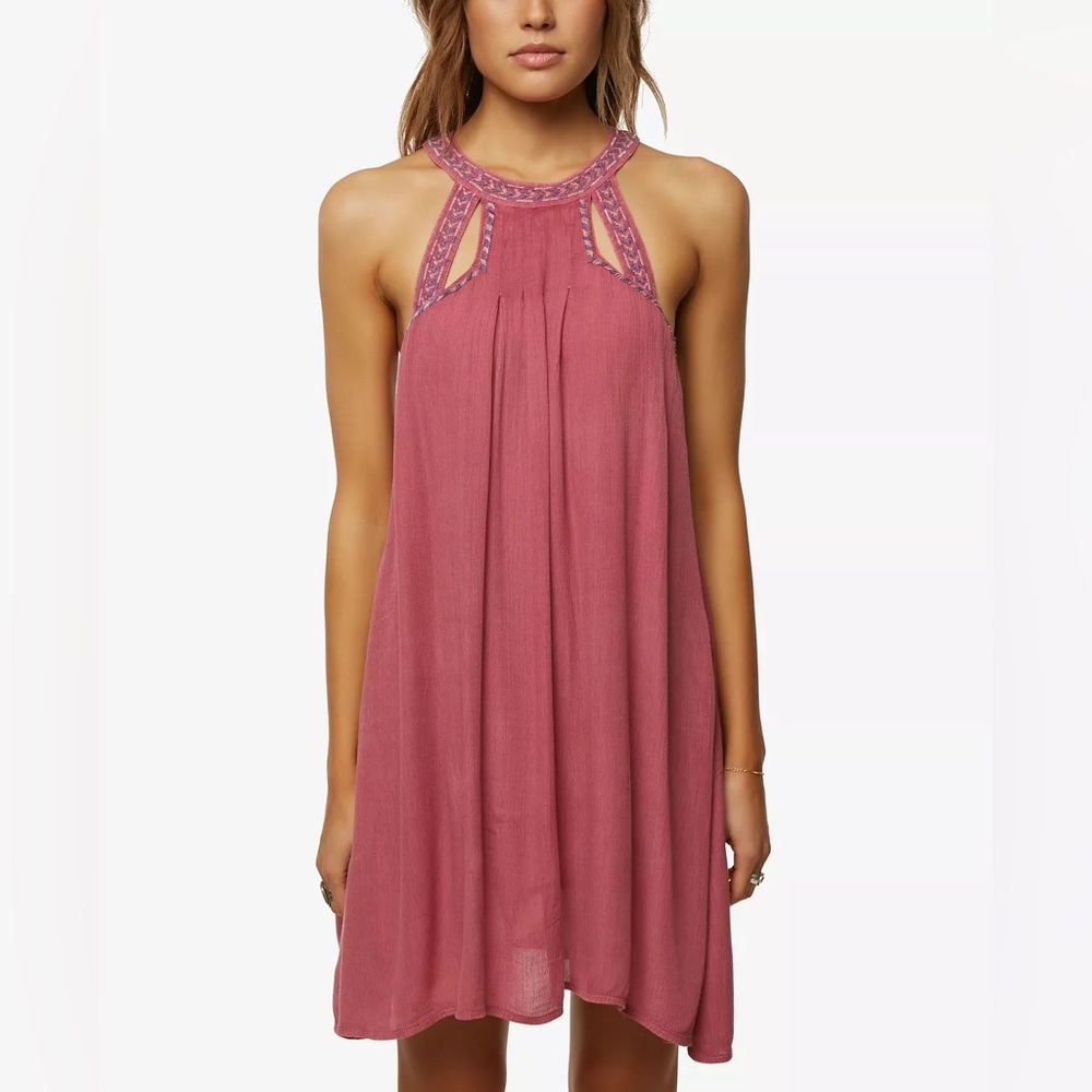 O’Neil Luminous Embroidered-Cutout Dress Pink Red Tribal Gauze Summer